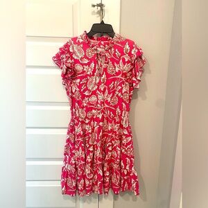 Women Red and White Flutter Sleeve Fit and Flare Dress